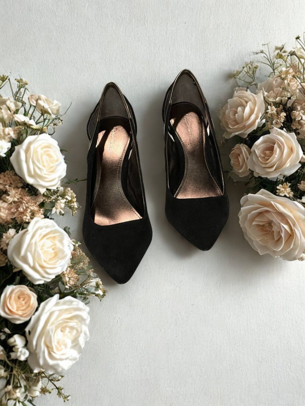 Calvin Klein Black Suede with Copper Trim Pump - 10